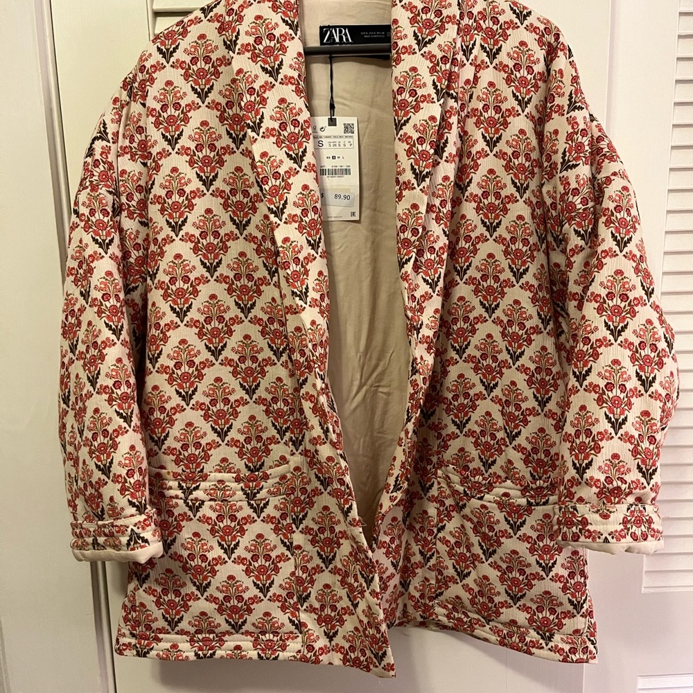 NWT Zara quilted floral blazer jacket size S